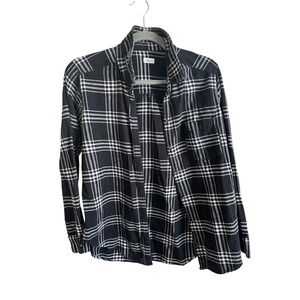Hollister Mens Large Black White Plaid Flannel Button Down Shirt Long Sleeve